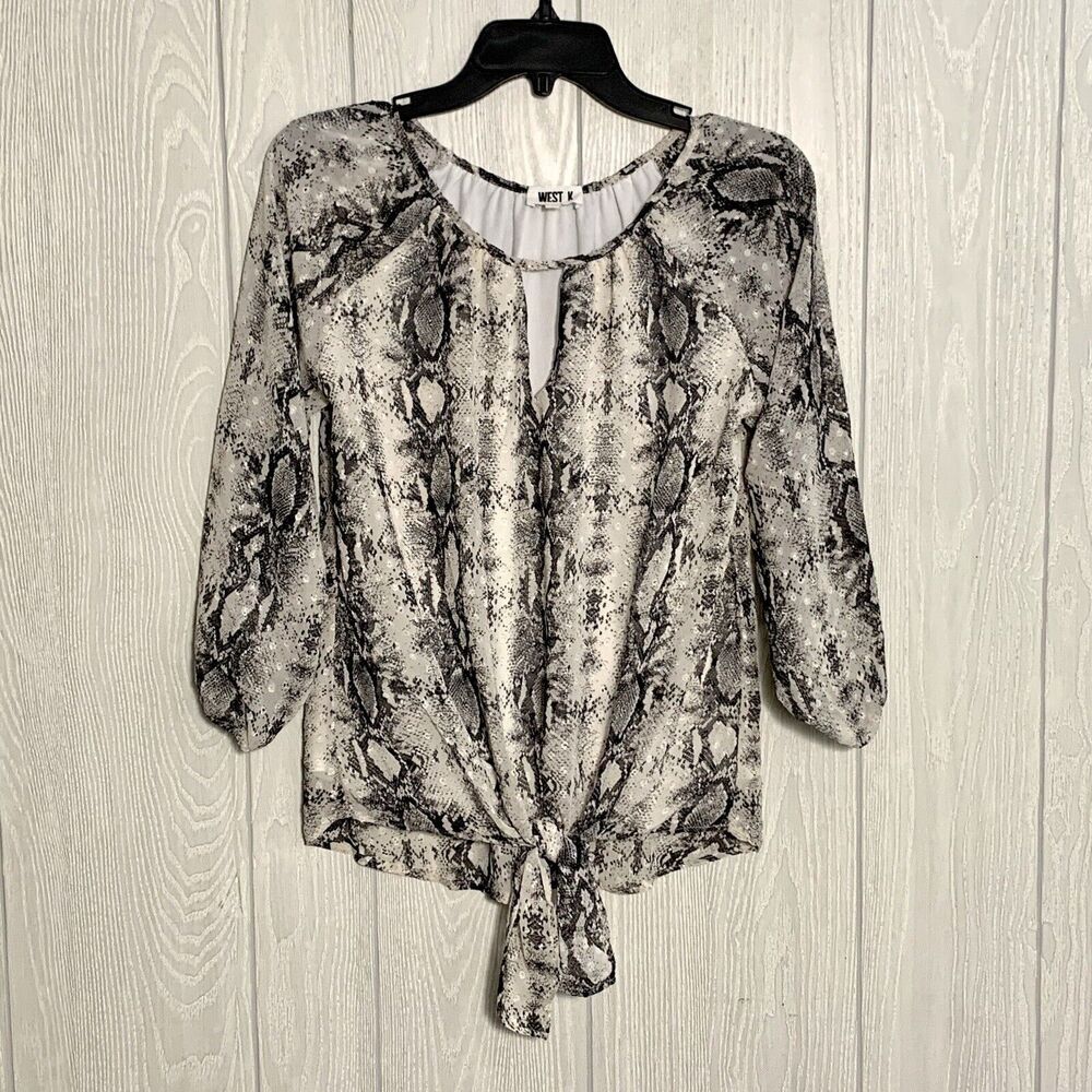 West K White Black Snakeskin Print Sheer Blouse Size Small NWOT
